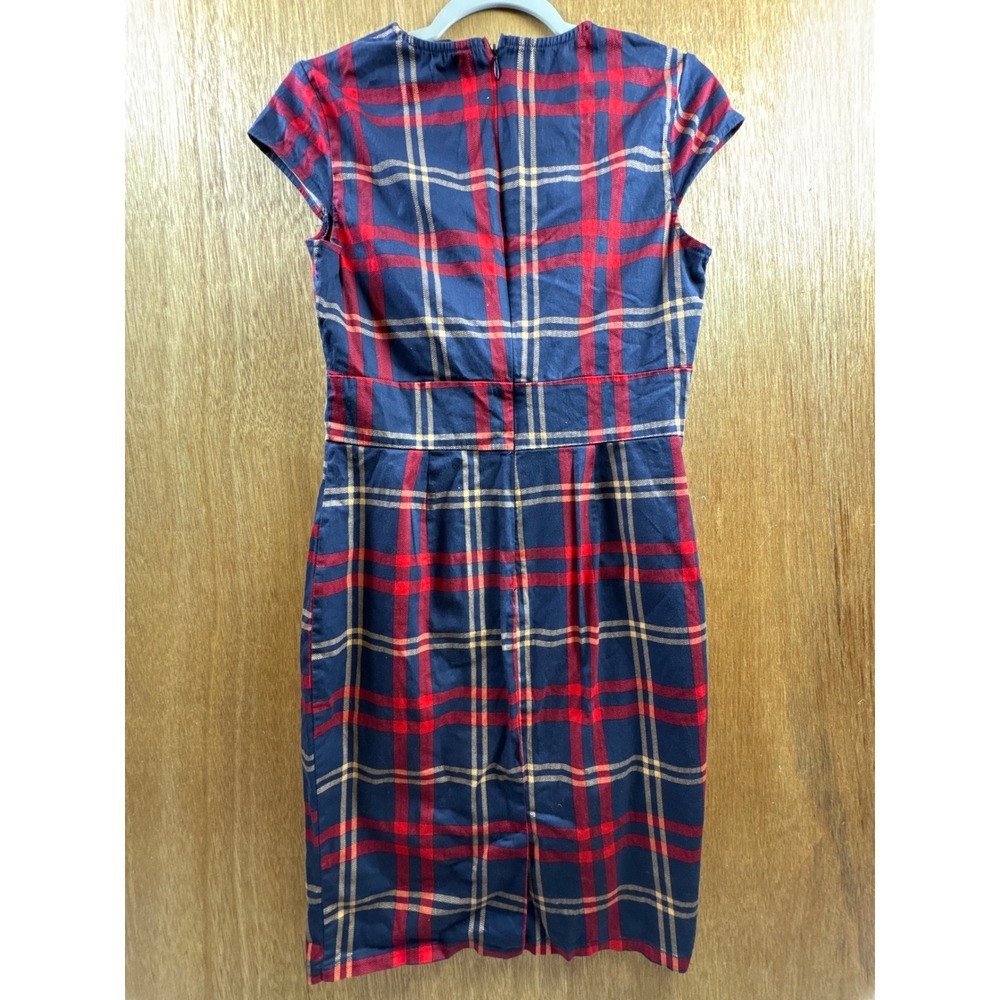 Grace Karin Plaid Sheath Dress Womens Size M Navy Red Cap Sleeve Bodycon - Picture 6 of 8